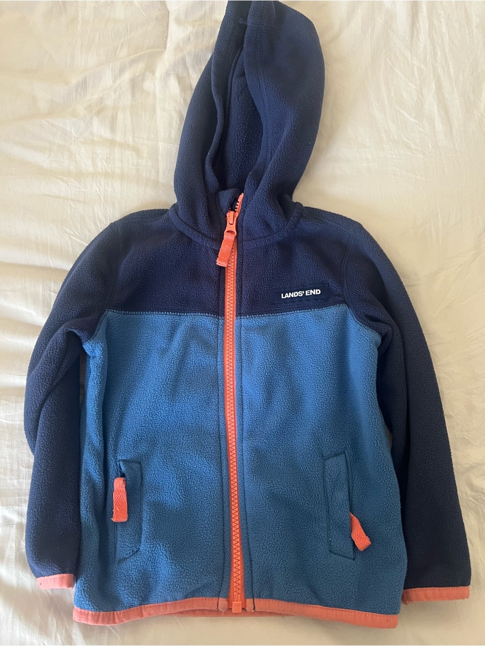 Lands' End Navy & Bright Blue Fleece Hoodie with Coral Trim